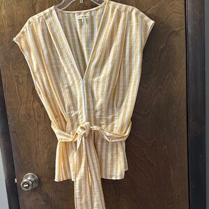 Max Studio Yellow and White Striped Top